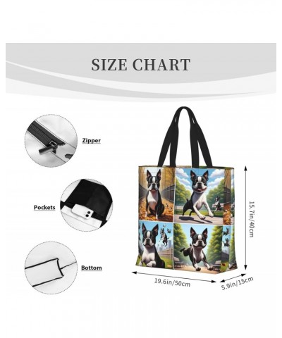 Women'S Soft Tote Shoulder Bag Terrier-Dog-Pose Foldable Travel Purse With Zipper Closure $14.79 Totes