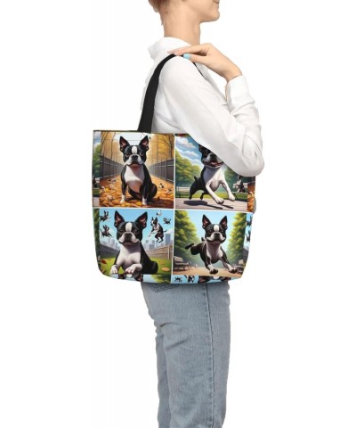 Women'S Soft Tote Shoulder Bag Terrier-Dog-Pose Foldable Travel Purse With Zipper Closure $14.79 Totes