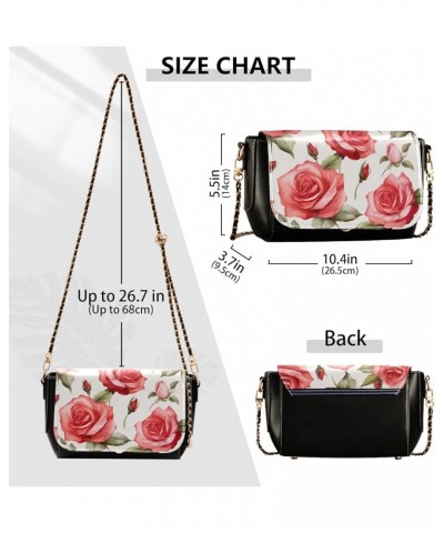 Red Roses Watercolor Leather Crossbody Bag, Leather Shoulder Bags for Women, Womans Shoulder Bag Watercolor Style Flower With...