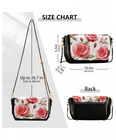 Red Roses Watercolor Leather Crossbody Bag, Leather Shoulder Bags for Women, Womans Shoulder Bag Watercolor Style Flower With...