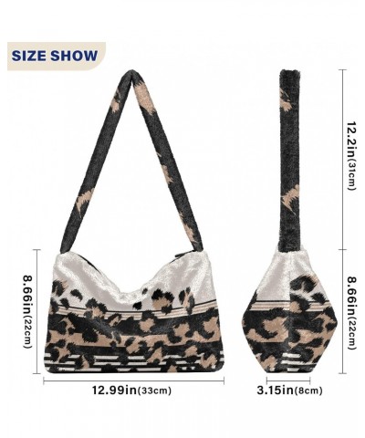 Women Boho Handbag Leopard Stripes Art Underarm Bag Tote Bag Shoulder Bag Crossbody Bag Fluffy Cell Phone Purse Lady Travel P...