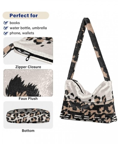 Women Boho Handbag Leopard Stripes Art Underarm Bag Tote Bag Shoulder Bag Crossbody Bag Fluffy Cell Phone Purse Lady Travel P...