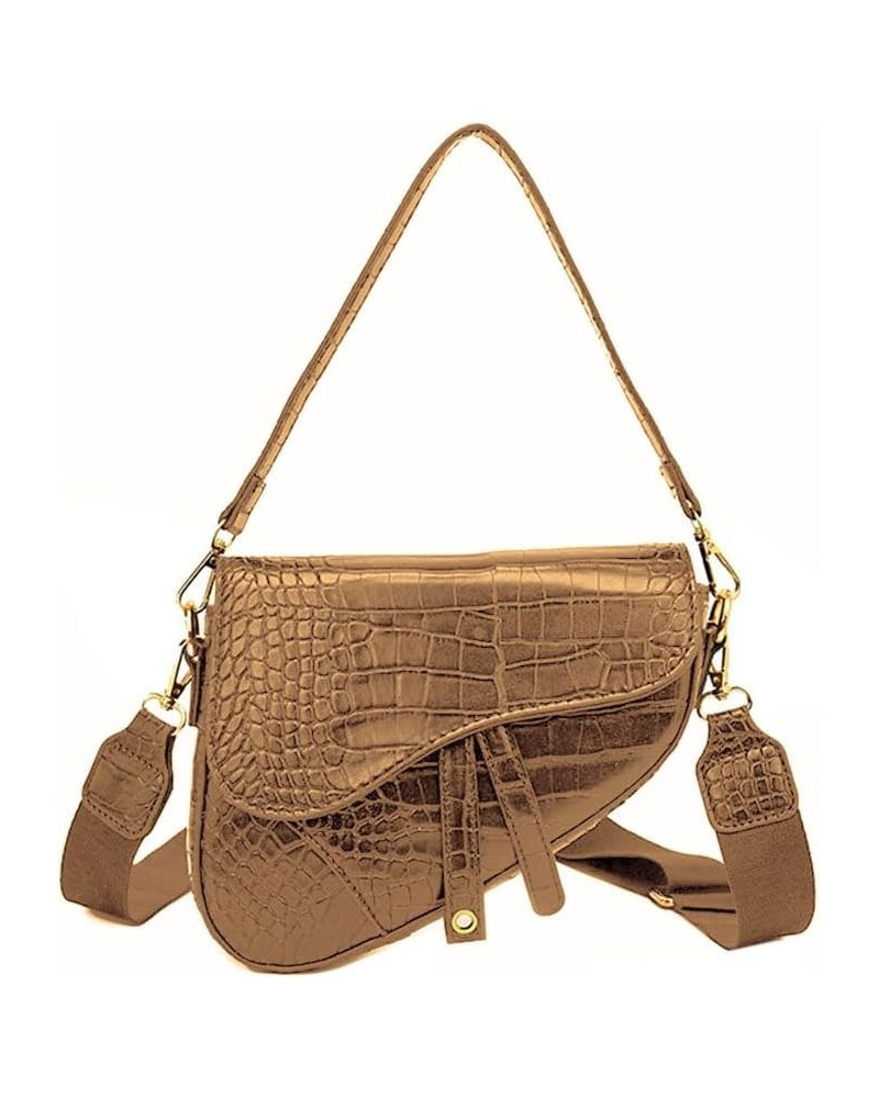 Women Trendy Saddle Shoulder Bag Clutch Purse Underarm Handbag Satchel HandBag Crossbody Bag Ybrown $16.10 Satchels