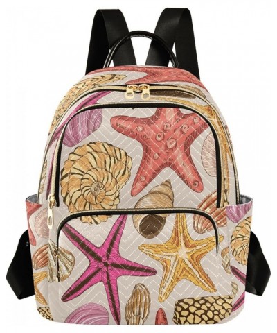 Backpack Purse for Women Colored Seashells Starfish, Mini Fashion Backpack Cartoon Lightweight Casual Daypack Shoulder Bag Tr...