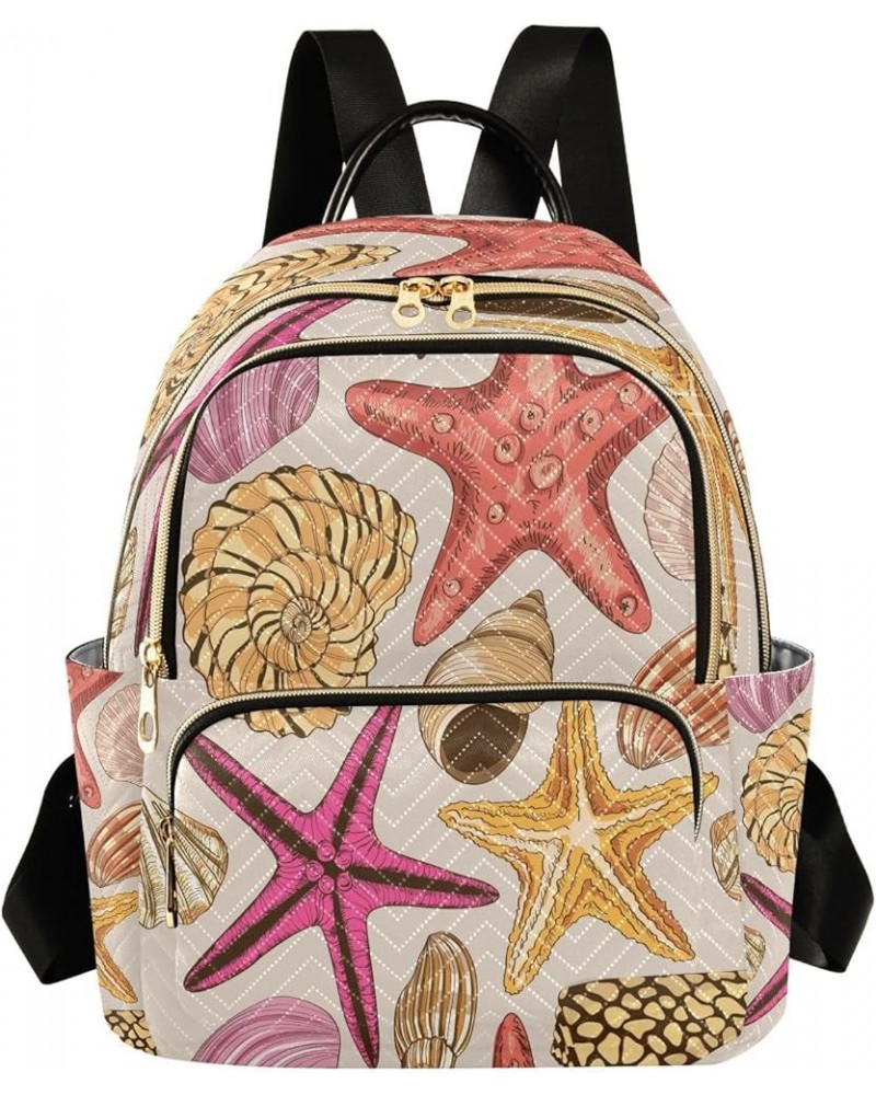 Backpack Purse for Women Colored Seashells Starfish, Mini Fashion Backpack Cartoon Lightweight Casual Daypack Shoulder Bag Tr...