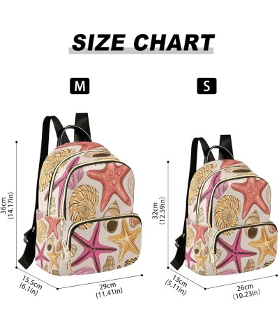 Backpack Purse for Women Colored Seashells Starfish, Mini Fashion Backpack Cartoon Lightweight Casual Daypack Shoulder Bag Tr...