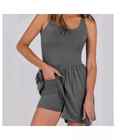 Jumpsuit Shorts for Women Lace Solid Jumpsuit With 4 Pockets Jumpsuit Leather Women 1-dark Gray➤➤ Womens Rompers Summer $14.7...