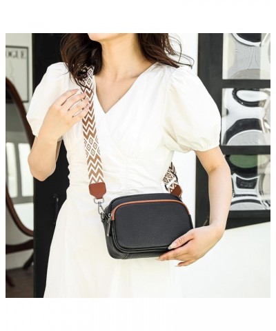 nuine Leather Crossbody Bag for Women Adjustable Guitar Strap Shoulr Bag Trendy Crossbody Camera Bag Black Brown $17.43 Totes