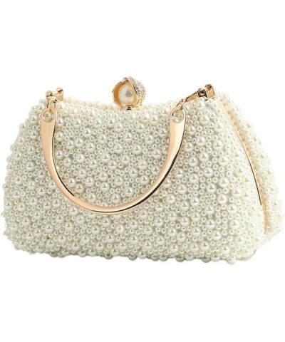 Women's Handbag Elegant Pearl Evening Bag Fashion Purse Shiny Solid Color Clutch With Lock Off-white $33.44 Evening Bags