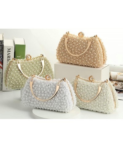 Women's Handbag Elegant Pearl Evening Bag Fashion Purse Shiny Solid Color Clutch With Lock Off-white $33.44 Evening Bags