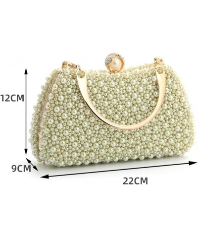 Women's Handbag Elegant Pearl Evening Bag Fashion Purse Shiny Solid Color Clutch With Lock Off-white $33.44 Evening Bags