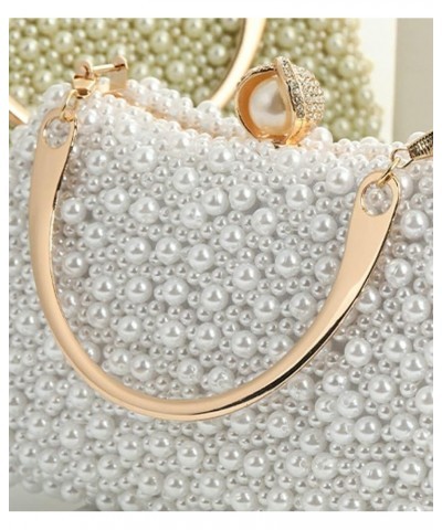 Women's Handbag Elegant Pearl Evening Bag Fashion Purse Shiny Solid Color Clutch With Lock Off-white $33.44 Evening Bags