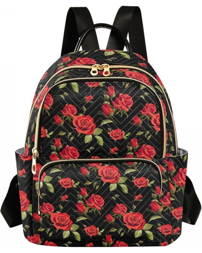 Romantic Valentine Red Roses Mini Backpack Purse for Women, Travel Backpack Fashion Backpack Lightweight Shoulder Bag Small C...