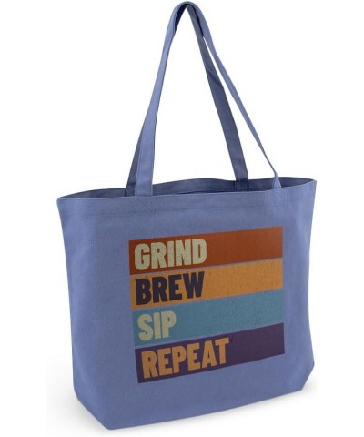 Grind Brew Sip Repeat Cotton Tote Bag - Items for Coffee Lovers - Items for Baristas Washed Navy $19.60 Totes