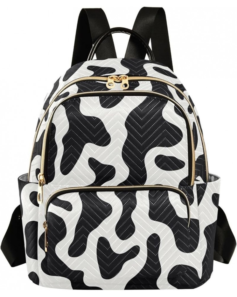 Black White Cow Print Backpack Purse for Women Small Travel Bag Fashion Daypack M 202a3294 S(10.23"x5.11"x12.59") 202a3294 $1...