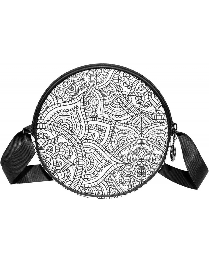 Ethnic Mandala Boho Pattern Crossbody Bag for Women Teen Girls Round Canvas Shoulder Bag Purse Tote Handbag Bag $12.59 Totes