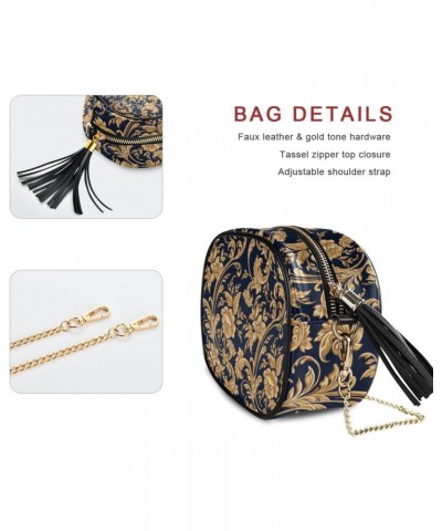 Small Crossbody Bag Golden Floral Element Womens Shoulder Chain Bag PU Leather Small Purse With Tassel $12.71 Shoulder Bags