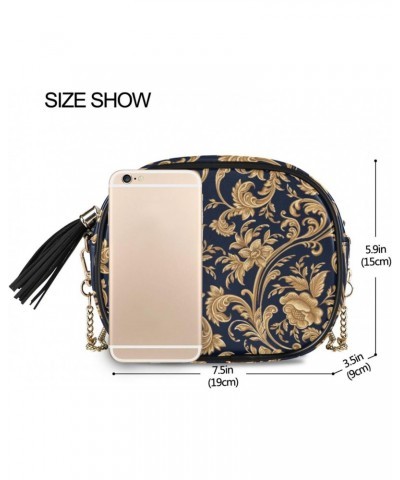 Small Crossbody Bag Golden Floral Element Womens Shoulder Chain Bag PU Leather Small Purse With Tassel $12.71 Shoulder Bags