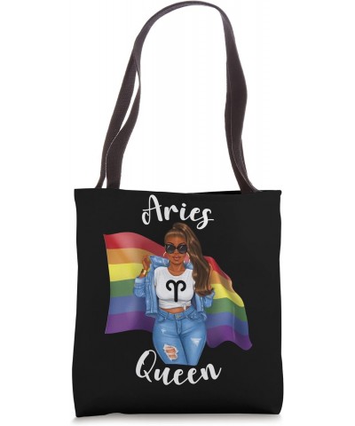 Afro Gay Aries Queen LGBTQ Black Womens Birthday April Tote Bag $15.25 Totes