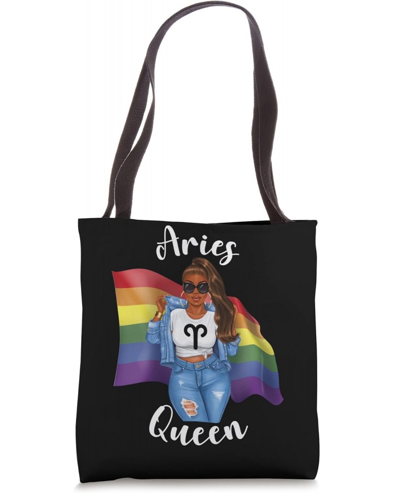 Afro Gay Aries Queen LGBTQ Black Womens Birthday April Tote Bag $15.25 Totes