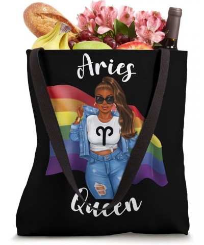 Afro Gay Aries Queen LGBTQ Black Womens Birthday April Tote Bag $15.25 Totes