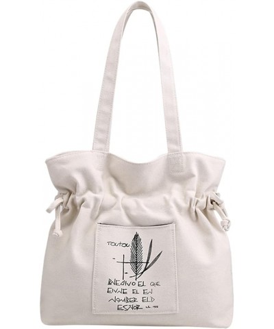 New Simple Style Solid Color Large Capacity Cotton Canvas Shoulder Tote Bag Logo Ladies Purses and Handbags White $17.62 Shou...