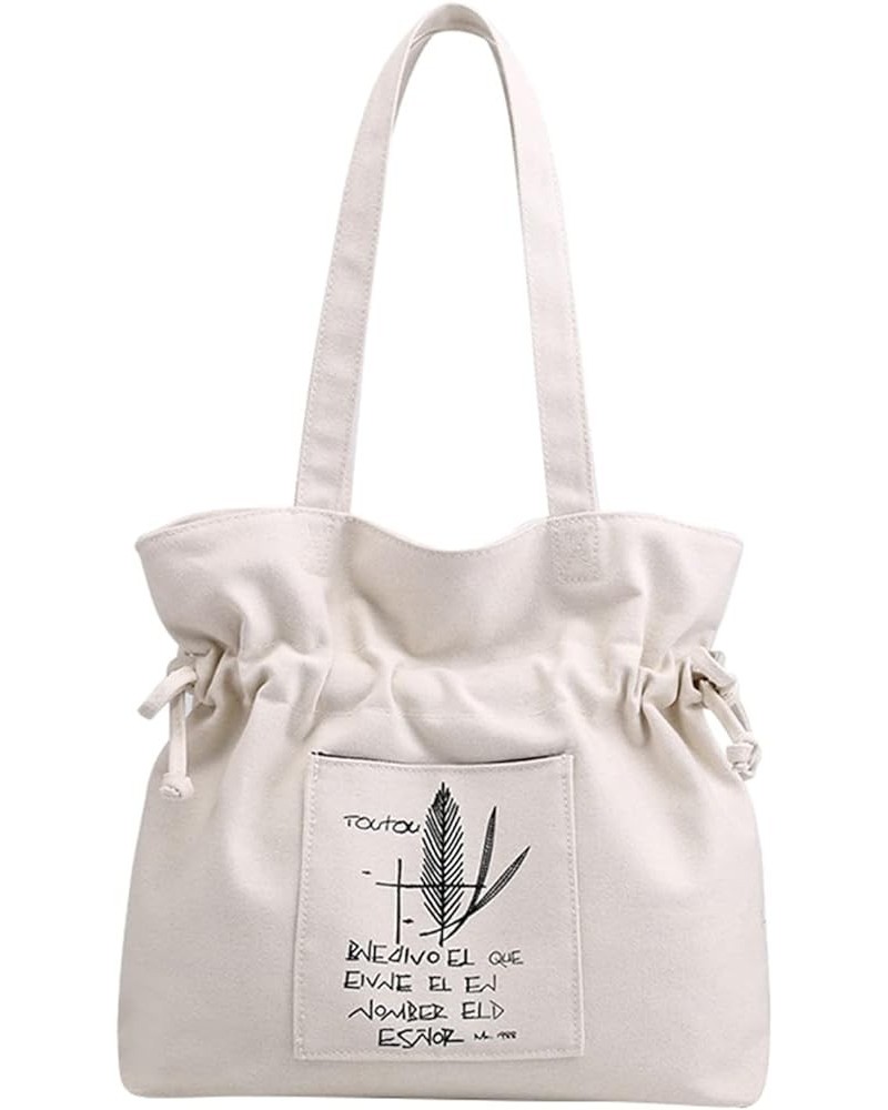 New Simple Style Solid Color Large Capacity Cotton Canvas Shoulder Tote Bag Logo Ladies Purses and Handbags White $17.62 Shou...