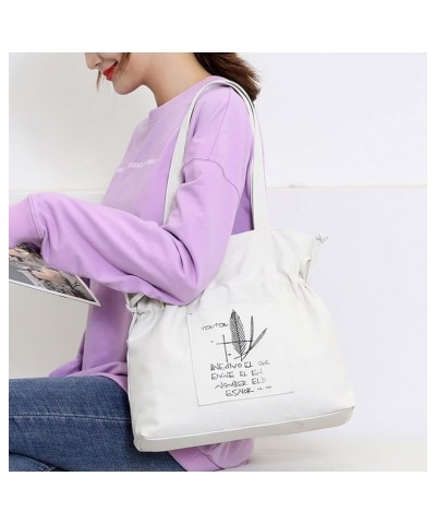 New Simple Style Solid Color Large Capacity Cotton Canvas Shoulder Tote Bag Logo Ladies Purses and Handbags White $17.62 Shou...