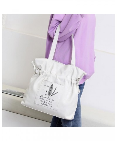 New Simple Style Solid Color Large Capacity Cotton Canvas Shoulder Tote Bag Logo Ladies Purses and Handbags White $17.62 Shou...