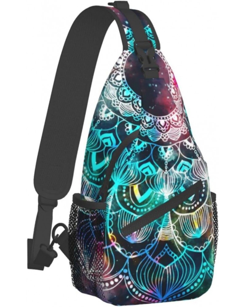 Star Field and Colorful Galaxy Mandala Geometric Design Sling Bag Crossbody Backpack Hiking Daypack Shoulder Bag Chest Bag fo...