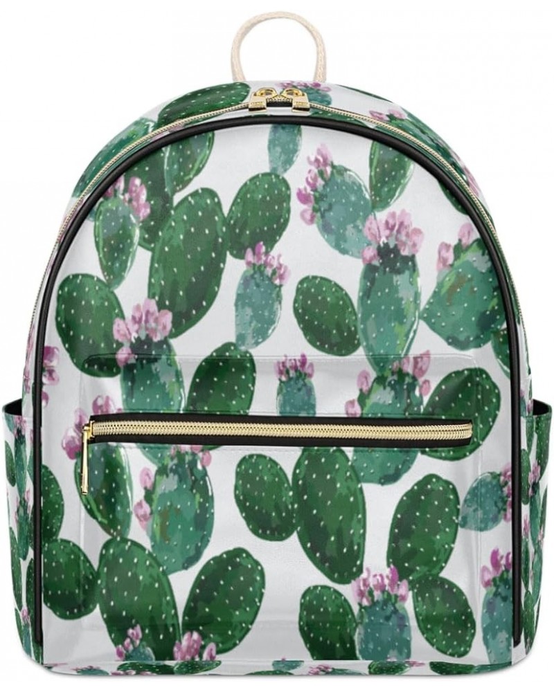 Cactus Flowers Watercolor Leather Backpack for Women Fashion Leather Bags for Women Small Leather Backpack for Women Mini Lea...