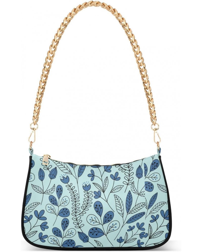 Blue Flower Shoulder Bag for Women Clutch Shoulder Purse Chain Bag with Zipper Closure Women's Tote Hobo Handbags Vacation Pu...