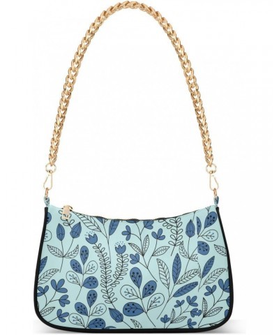 Blue Flower Shoulder Bag for Women Clutch Shoulder Purse Chain Bag with Zipper Closure Women's Tote Hobo Handbags Vacation Pu...