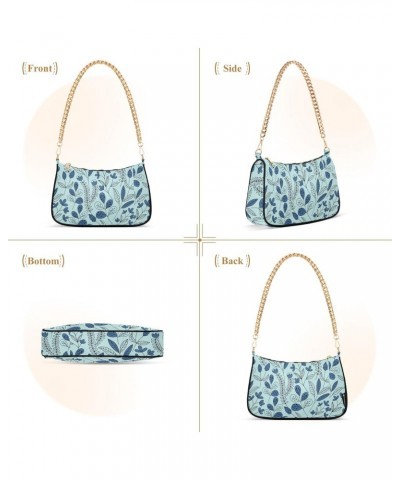 Blue Flower Shoulder Bag for Women Clutch Shoulder Purse Chain Bag with Zipper Closure Women's Tote Hobo Handbags Vacation Pu...