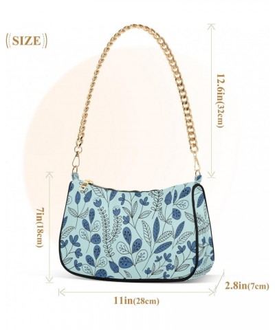 Blue Flower Shoulder Bag for Women Clutch Shoulder Purse Chain Bag with Zipper Closure Women's Tote Hobo Handbags Vacation Pu...