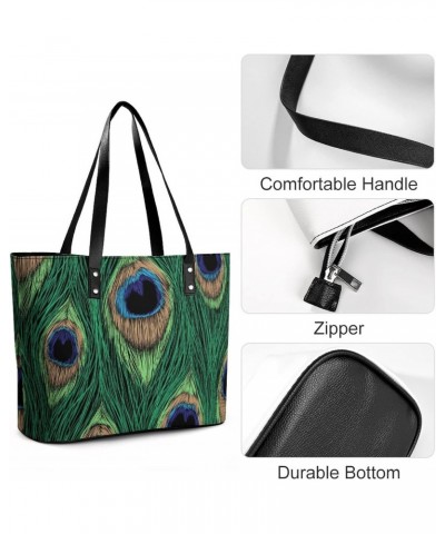 Womens Handbag Peacock Feathers Leather Tote Bag Top Handle Satchel Bags For Lady $16.10 Totes