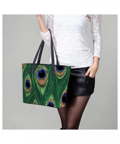 Womens Handbag Peacock Feathers Leather Tote Bag Top Handle Satchel Bags For Lady $16.10 Totes