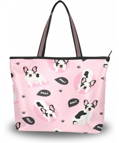 Womens Tote Bag, Cute French Bulldog Puppy Dog Ladies Zip Shoulder Handbags $11.76 Shoulder Bags