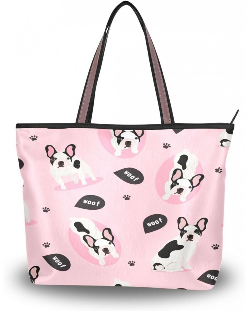 Womens Tote Bag, Cute French Bulldog Puppy Dog Ladies Zip Shoulder Handbags $11.76 Shoulder Bags