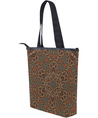 Brown Retro Floral The Tote Bag for Women Big Capacity Women's Shoulder Handbags Canvas Shopping Dating Bag $10.58 Totes