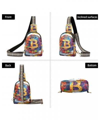 Watercolor Bit Coin Print Women Sling Bag with Adjustable Strap Zipper Closure, PU Leather Water Resistant Crossbody Bag Purs...