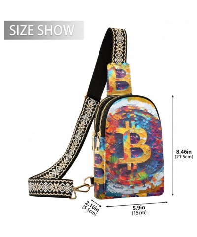 Watercolor Bit Coin Print Women Sling Bag with Adjustable Strap Zipper Closure, PU Leather Water Resistant Crossbody Bag Purs...