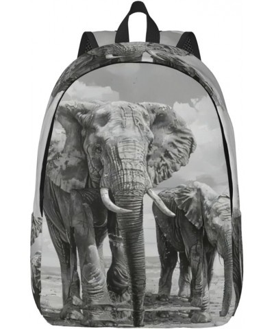 Old Elephant And Young Elephant Print Unisex Canvas Bag Canvas Shoulder Pouch Pack Lightweight Backpack For Woman Lady Black ...