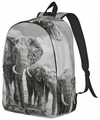 Old Elephant And Young Elephant Print Unisex Canvas Bag Canvas Shoulder Pouch Pack Lightweight Backpack For Woman Lady Black ...