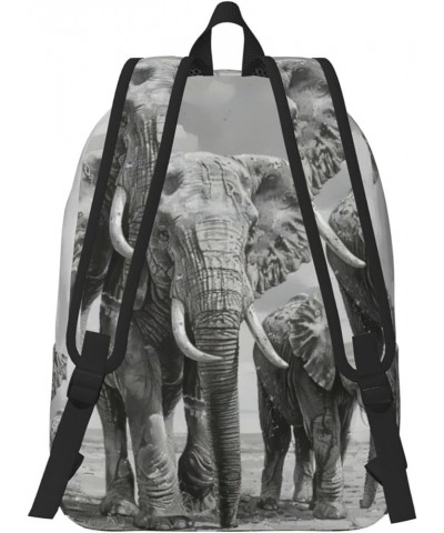 Old Elephant And Young Elephant Print Unisex Canvas Bag Canvas Shoulder Pouch Pack Lightweight Backpack For Woman Lady Black ...