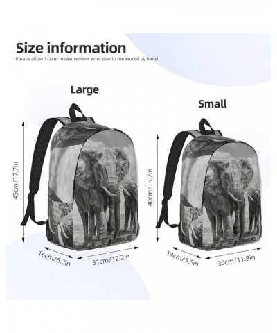 Old Elephant And Young Elephant Print Unisex Canvas Bag Canvas Shoulder Pouch Pack Lightweight Backpack For Woman Lady Black ...