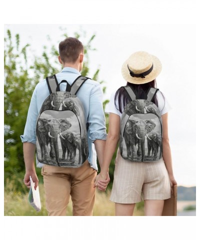 Old Elephant And Young Elephant Print Unisex Canvas Bag Canvas Shoulder Pouch Pack Lightweight Backpack For Woman Lady Black ...