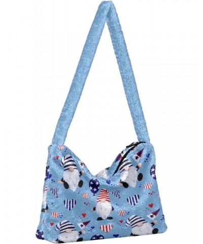 American Patriotic Day Gnome Plush Shoulder Bag Furry Tote Handbag Purse Faux Fur Crossbody Bag for Women $11.21 Shoulder Bags