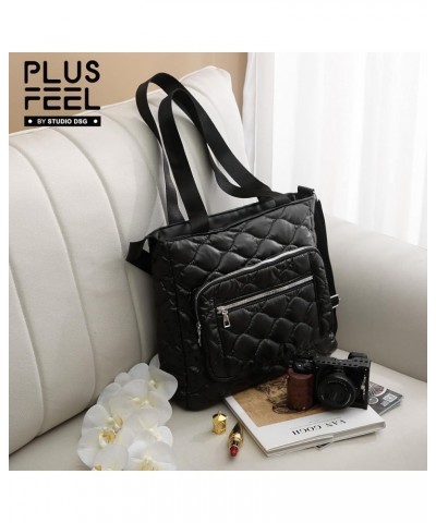 Quilted Shoulder Bag Lightweight Fashion Puffer Tote Bag Down Satchel Hobo Bag Silver- S $16.45 Totes