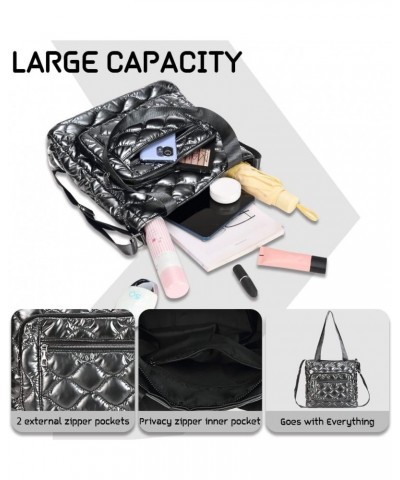 Quilted Shoulder Bag Lightweight Fashion Puffer Tote Bag Down Satchel Hobo Bag Silver- S $16.45 Totes